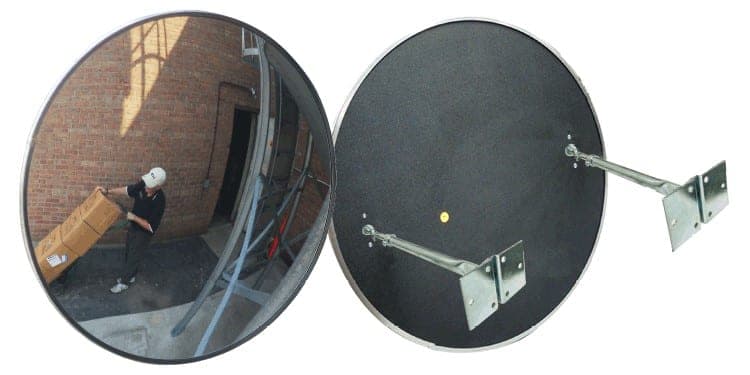 Double telescoping bracket supporting a convex mirror