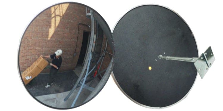 Single telescoping bracket holding a convex mirror